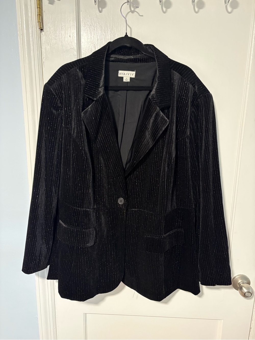 Ava & Viv Black Velvet Blazer with Gold Pinstripes